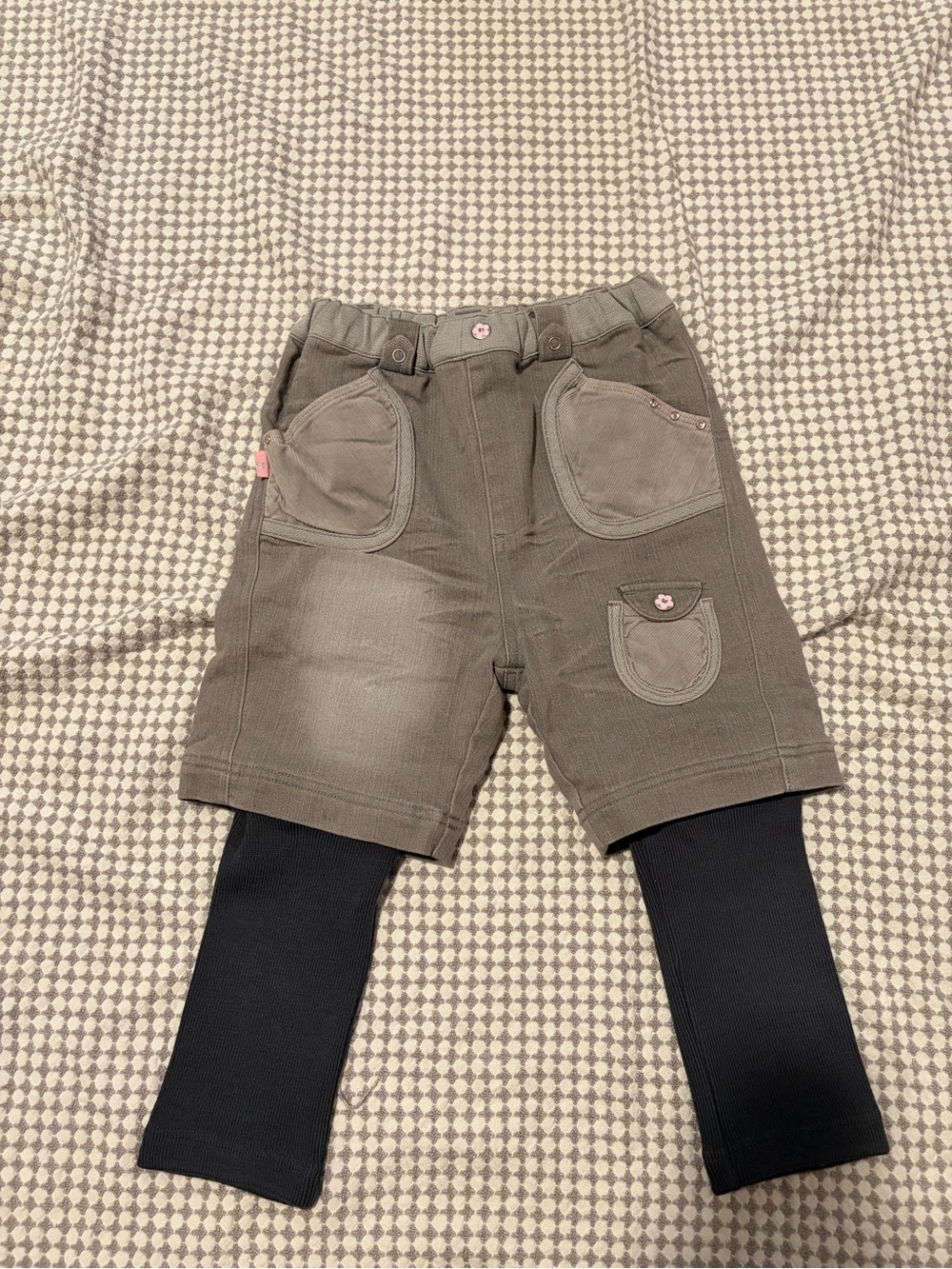Kids Olive Green Shorts with Built-In Black Leggings